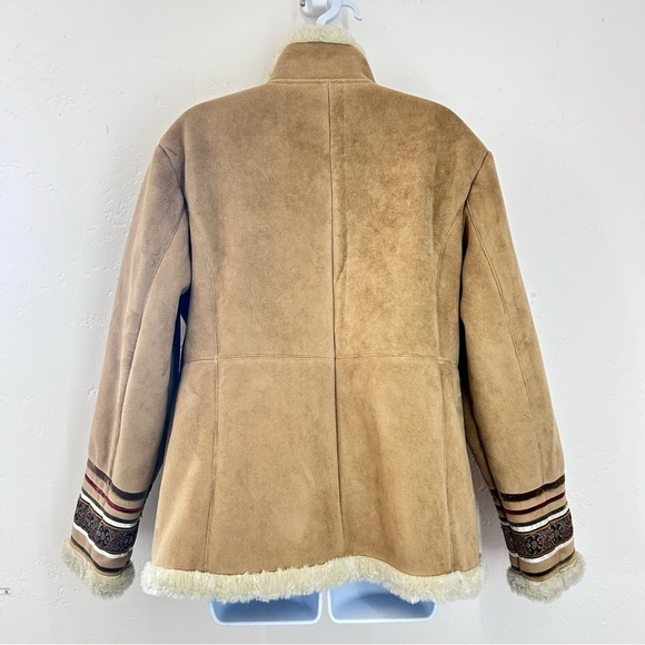 Vintage 90s Y2K Faux Suede Sherpa Lined Jacket Sz M Tan Coat Boho Phoebe Buffay - Picture 7 of 12